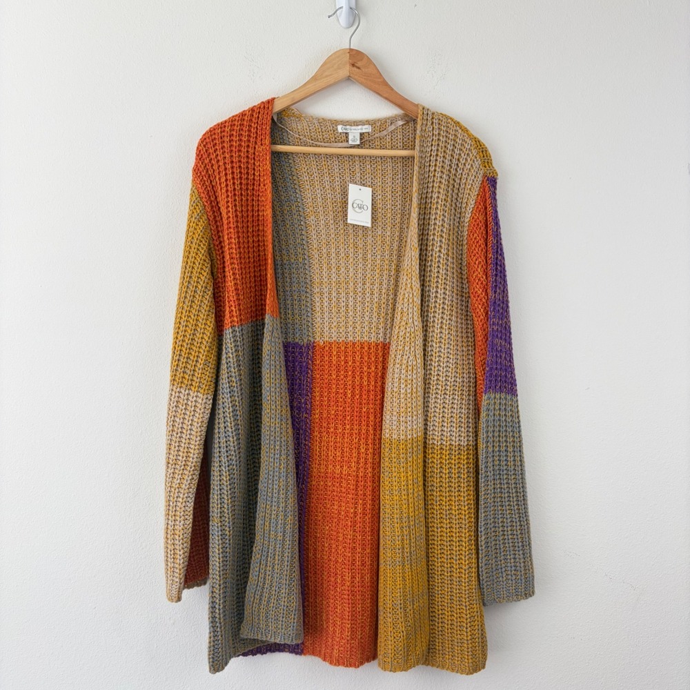 NWT Small Artsy Chunky Knit Eclectic Long CATO Cardigan Open Front Sweater